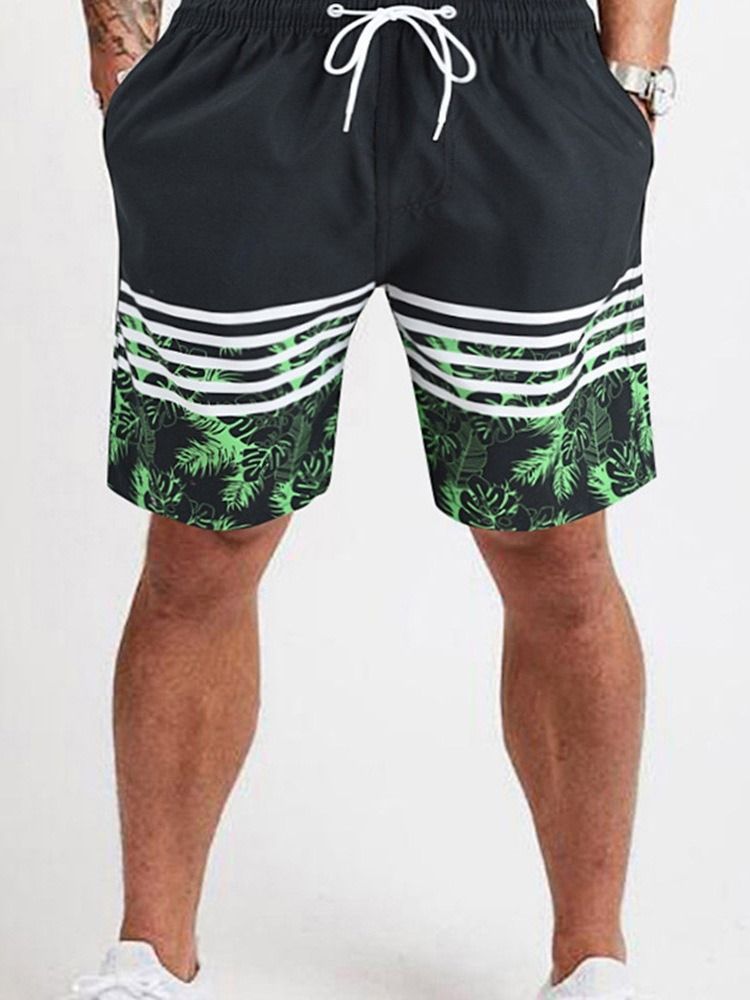 Plant Lace-up Mid Waist Casual Shorts För Män