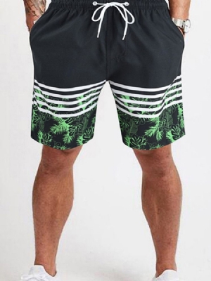 Plant Lace-up Mid Waist Casual Shorts För Män