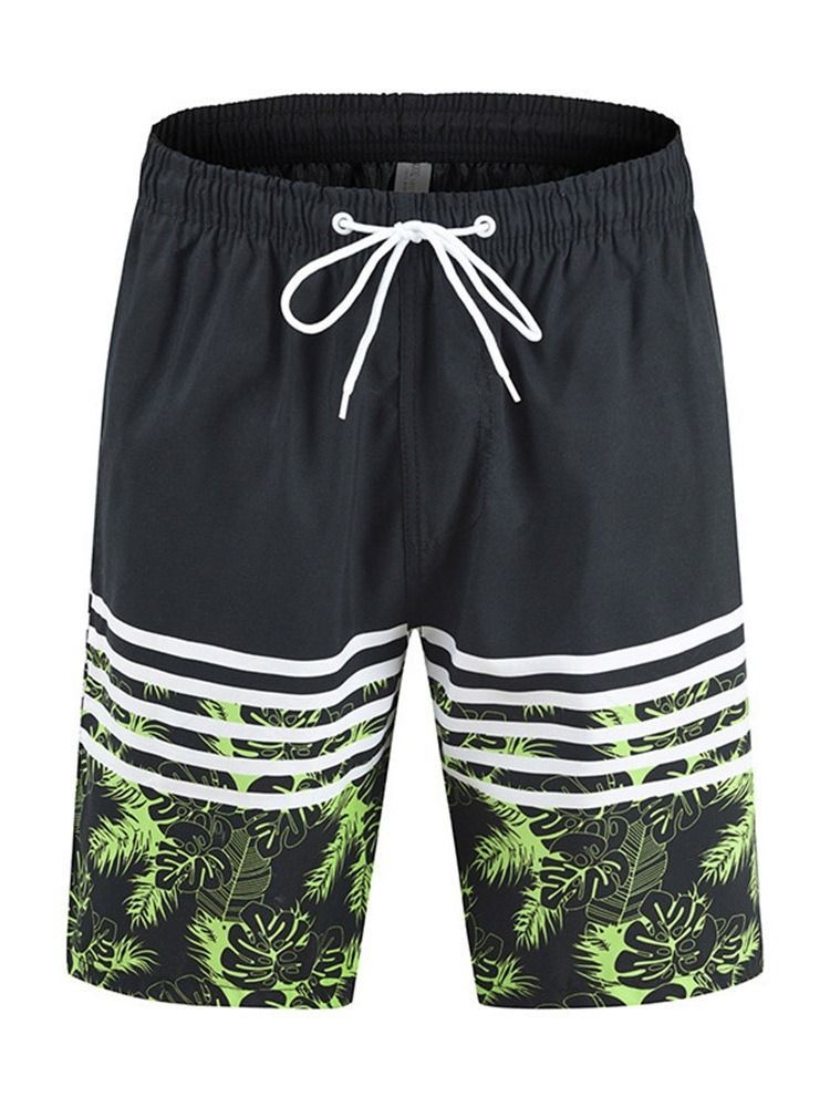 Plant Lace-up Mid Waist Casual Shorts För Män