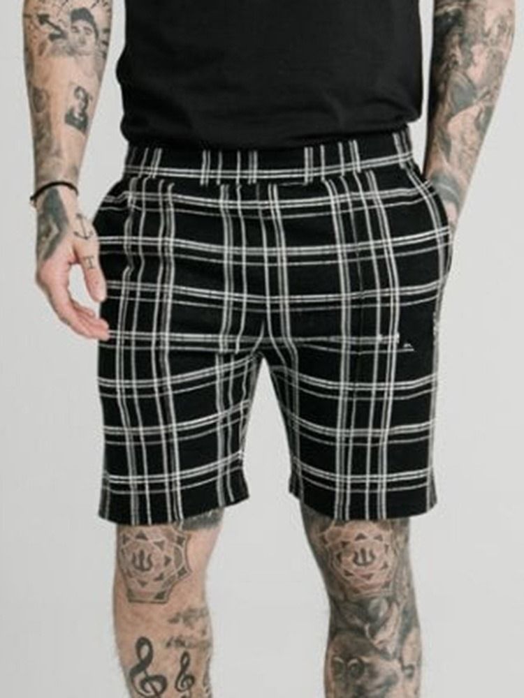 Pocket Plaid Straight Elastics Casual Shorts För Män