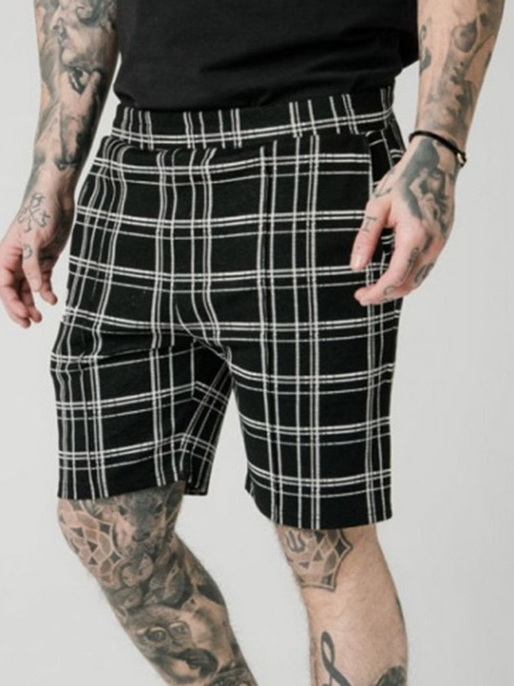 Pocket Plaid Straight Elastics Casual Shorts För Män