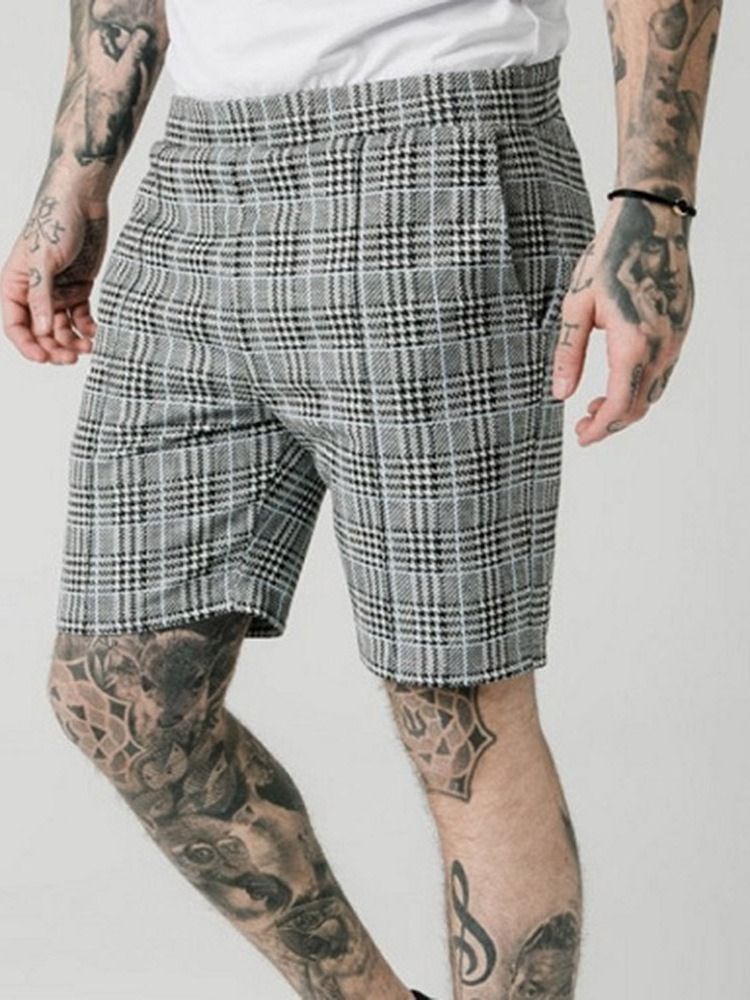 Pocket Plaid Straight Elastics Casual Shorts För Män