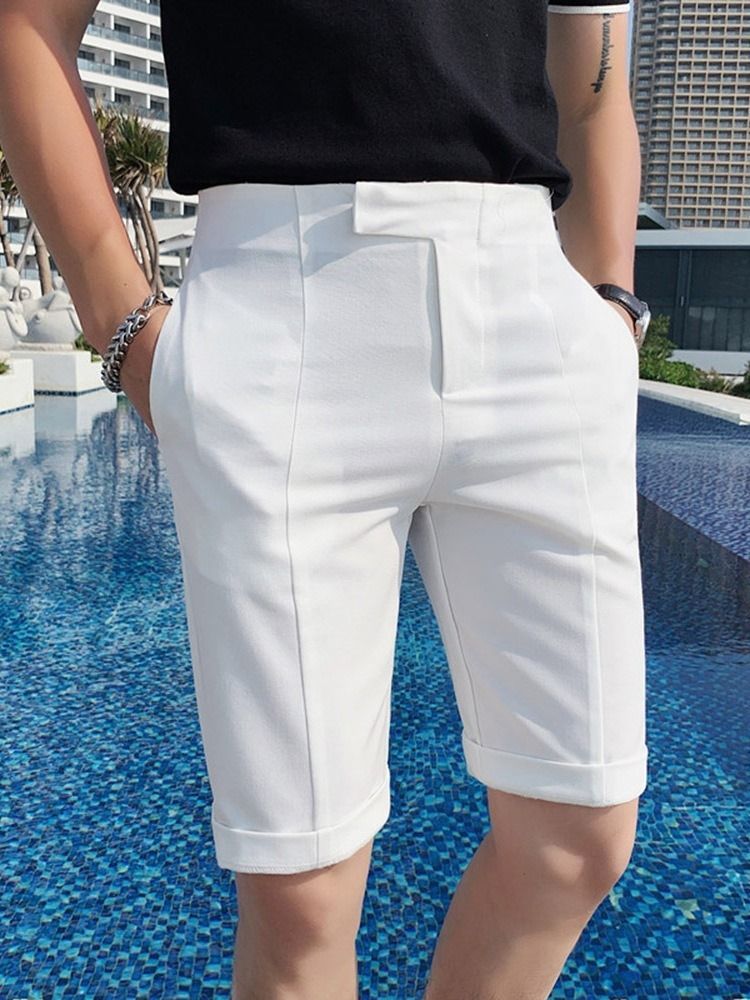 Pocket Straight Plain Zipper Mid Waist Men's Casual Shorts