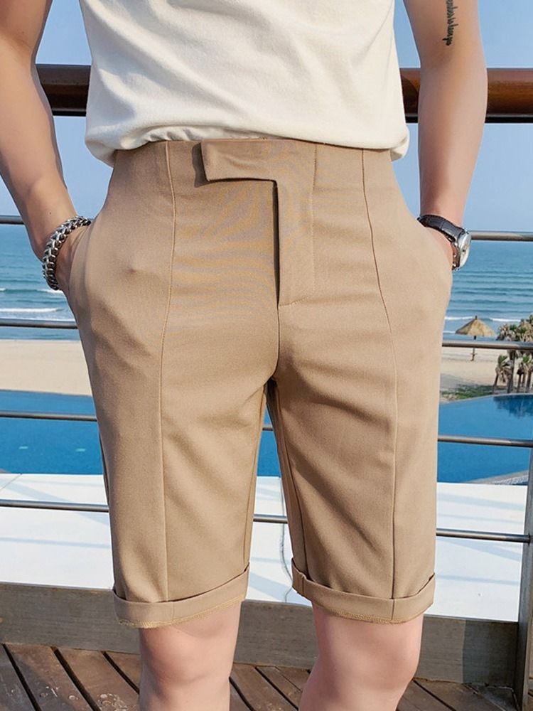 Pocket Straight Plain Zipper Mid Waist Men's Casual Shorts