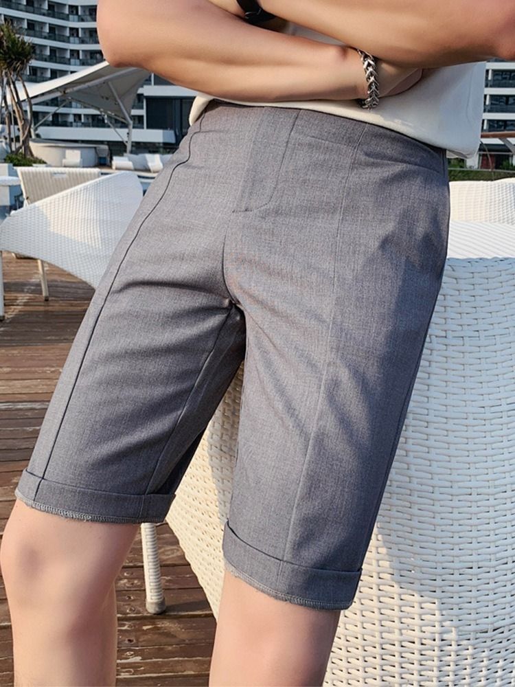 Pocket Straight Plain Zipper Mid Waist Men's Casual Shorts