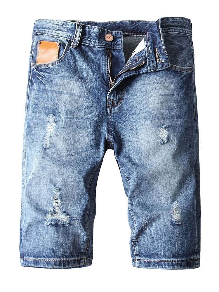 Pocket Straight Zipper Denim Shorts För Män