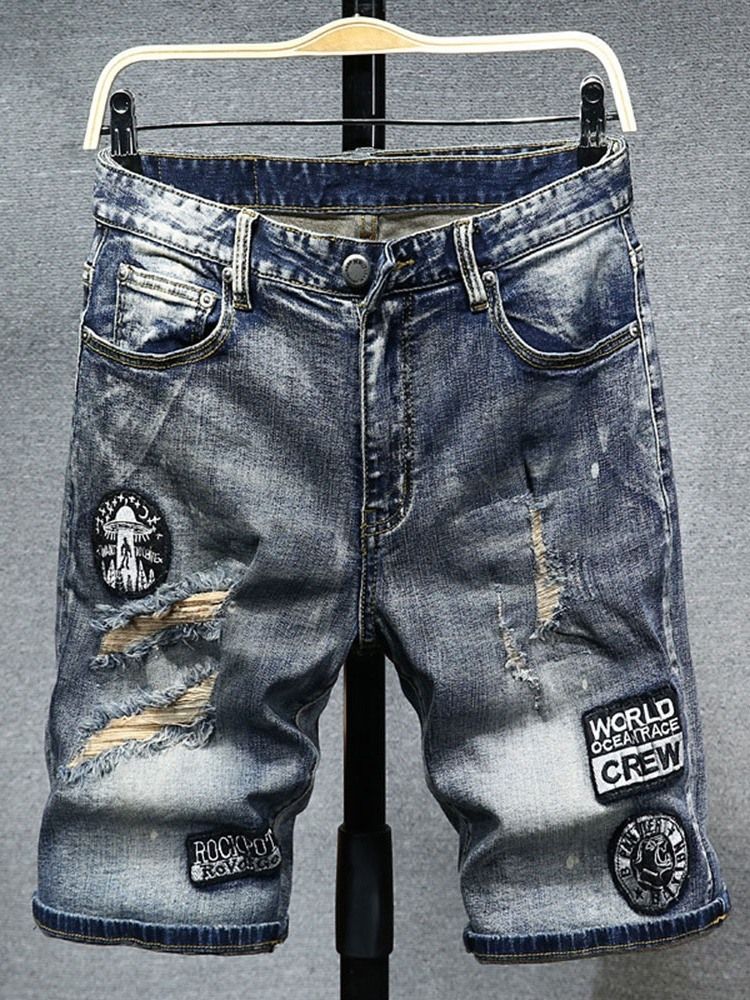 Pocket Straight Zipper Herr Casual Jeansshorts