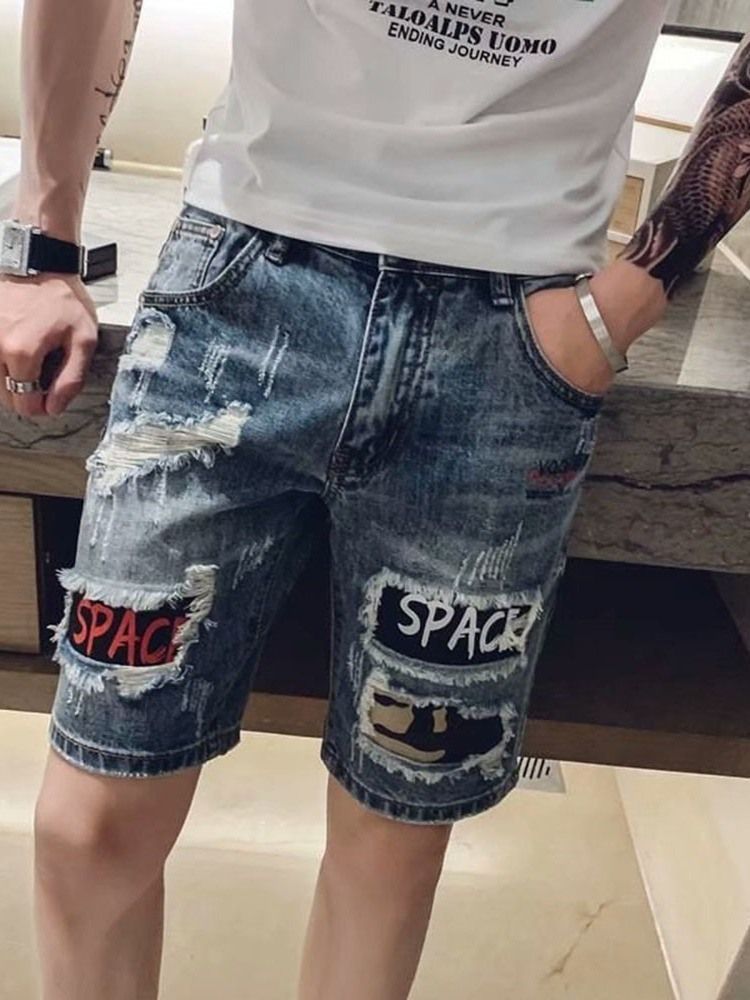 Pocket Straight Zipper Herr Casual Jeansshorts