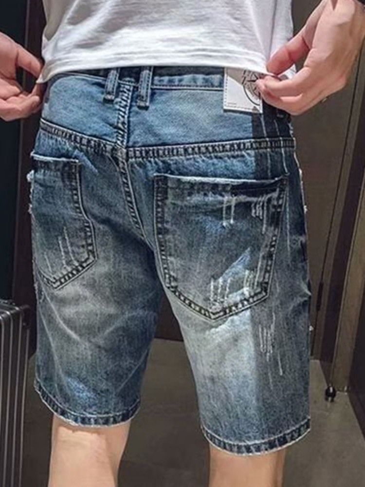 Pocket Straight Zipper Herr Casual Jeansshorts