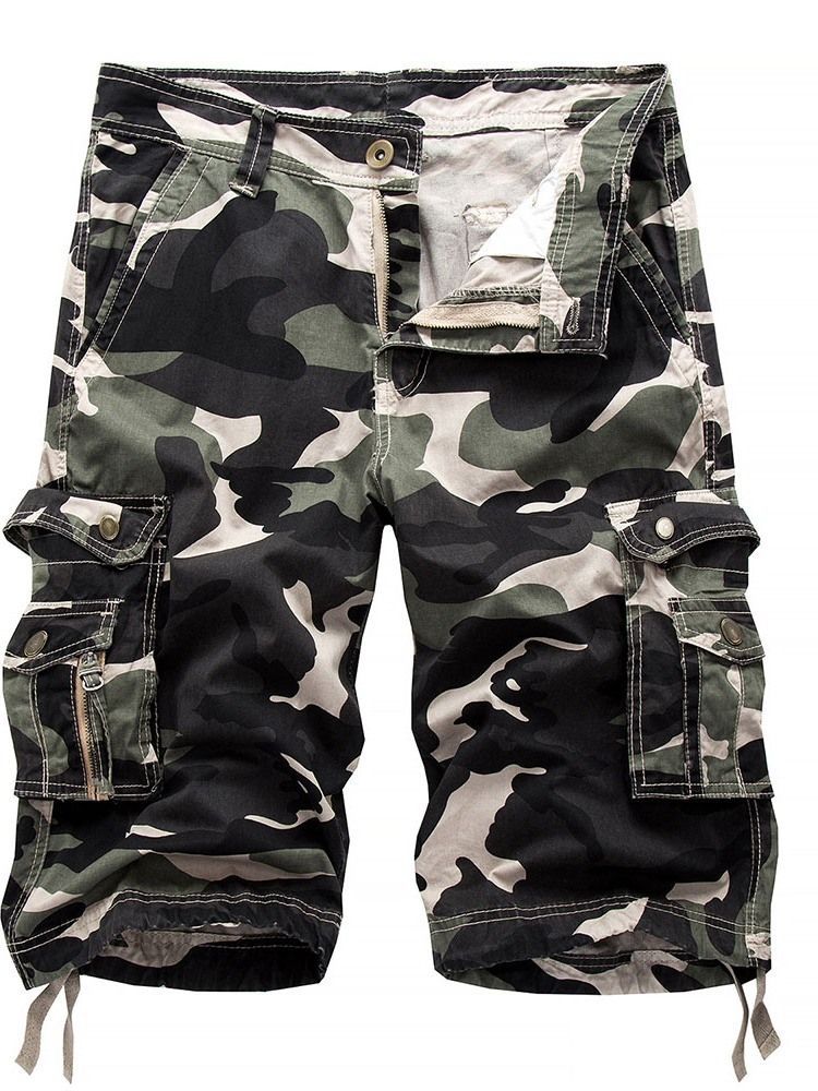 Print Straight Camouflage Zipper Men's Short Pants