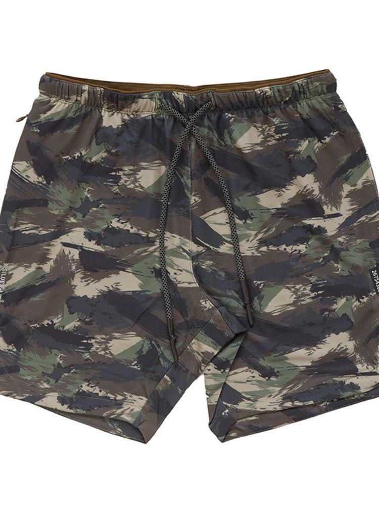 Slim Camouflage Print Casual Mid Waist Men's Shorts