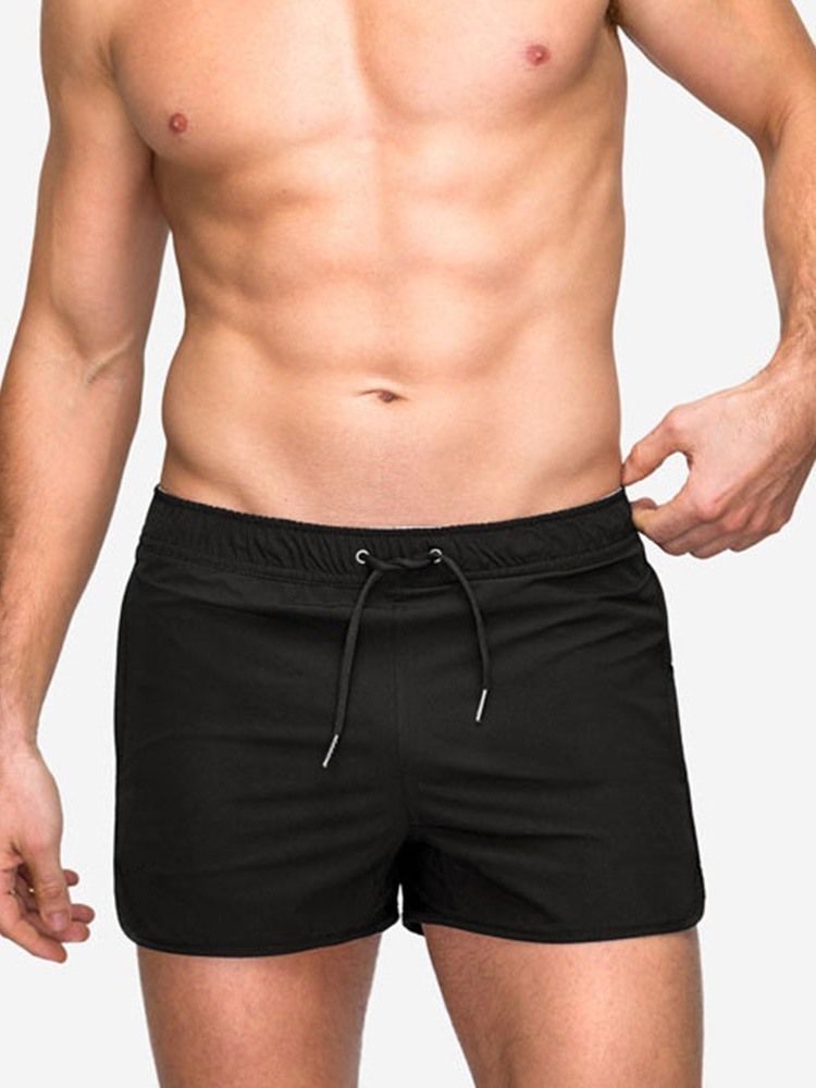 Snörning Slim Plain Mid Midja Casual Shorts För Män