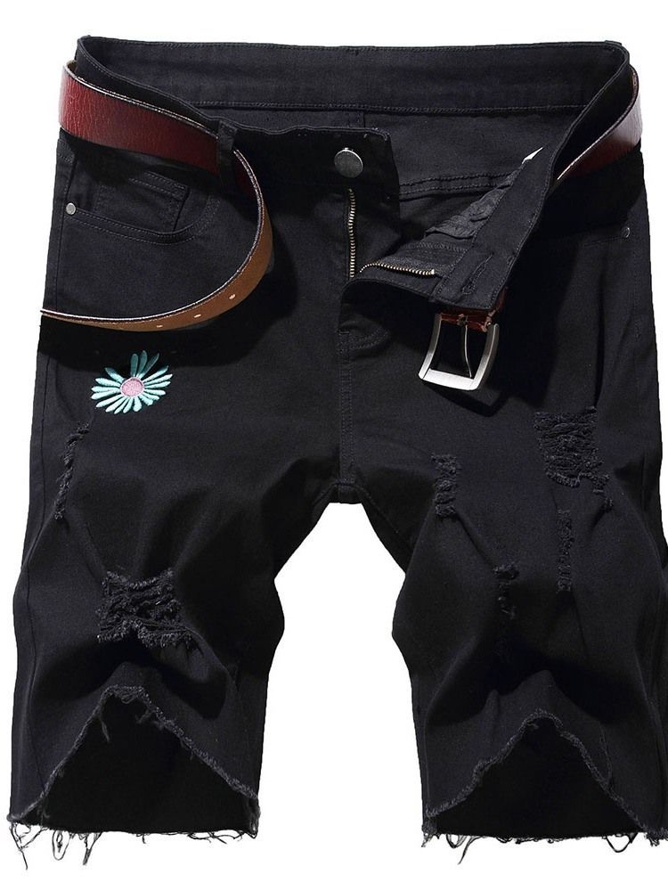 Straight Broderi Floral Mid Waist Zipper Herrshorts