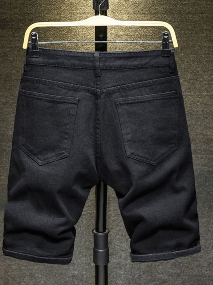 Straight Button Plain Zipper European Herr-jeansshorts