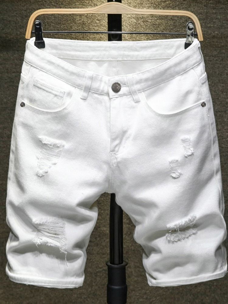 Straight Button Plain Zipper European Herr-jeansshorts