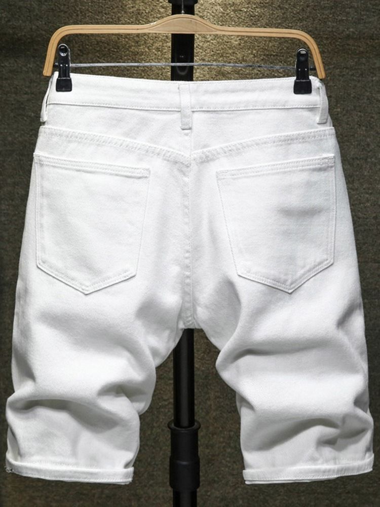 Straight Button Plain Zipper European Herr-jeansshorts