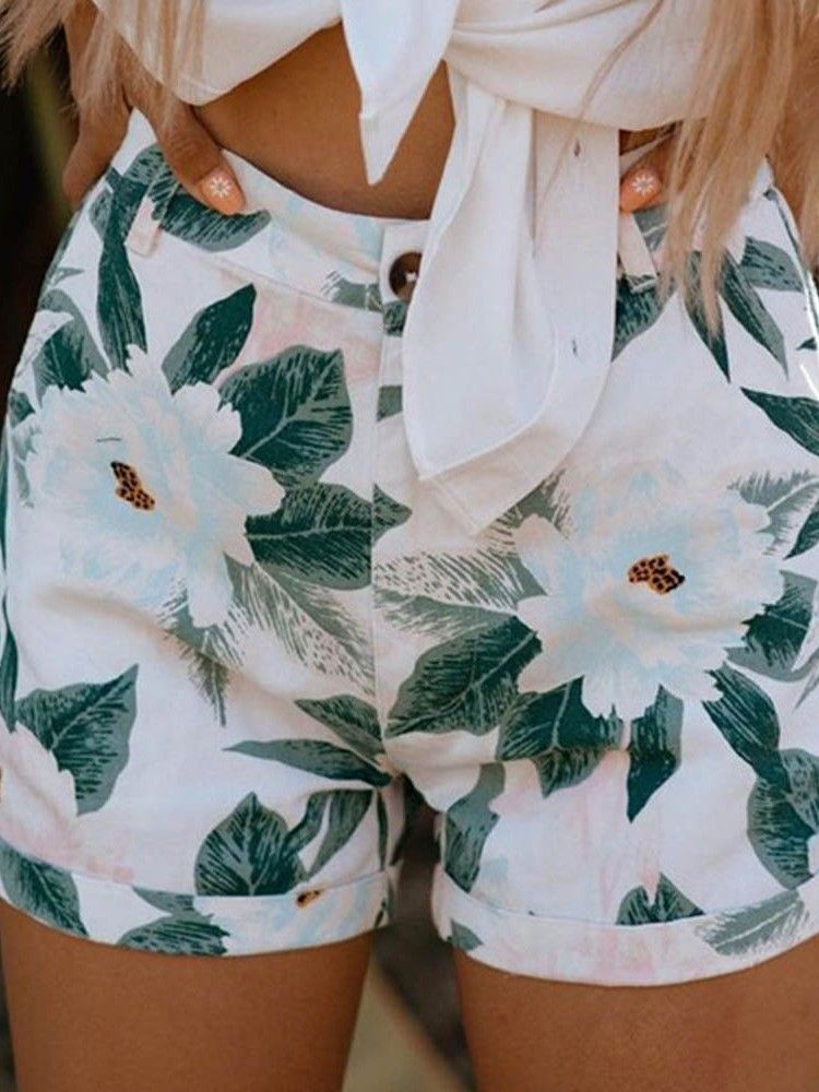 Straight Floral Pocket Women's Slim Shorts