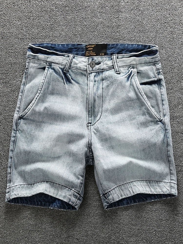 Straight Plain Zipper Mid Shorts För Män