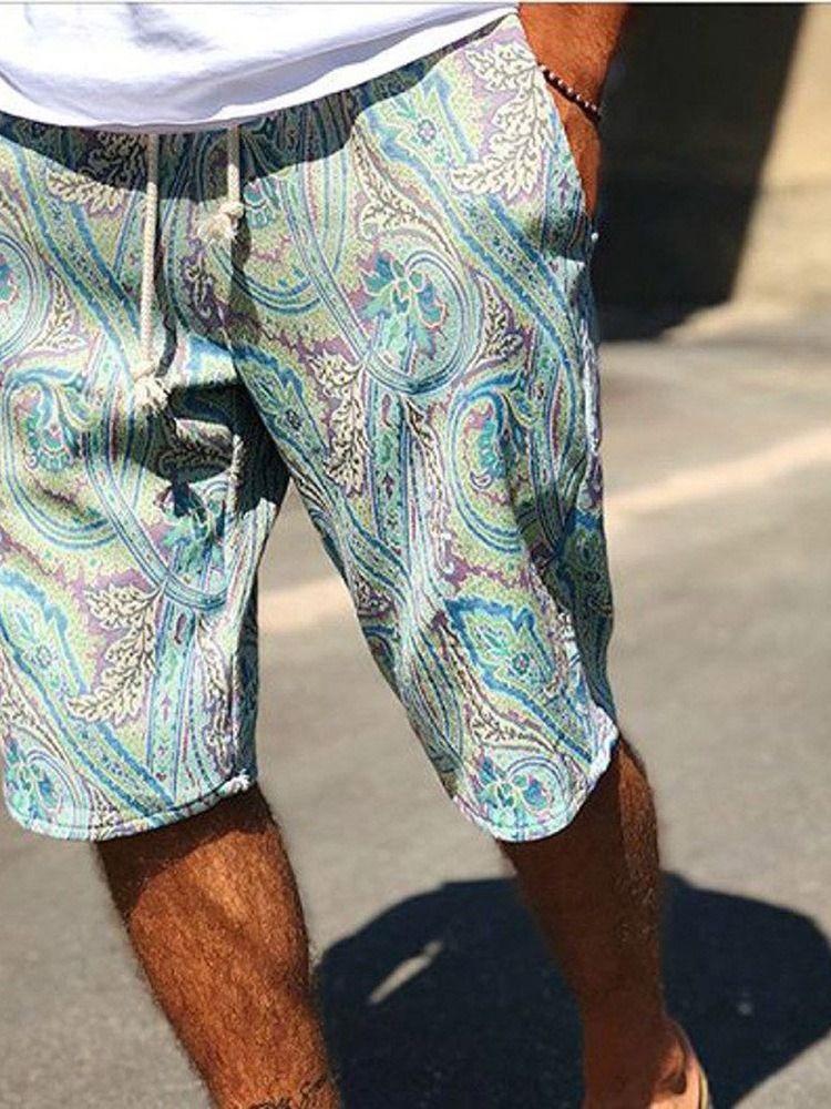 Straight Print Casual Shorts För Män