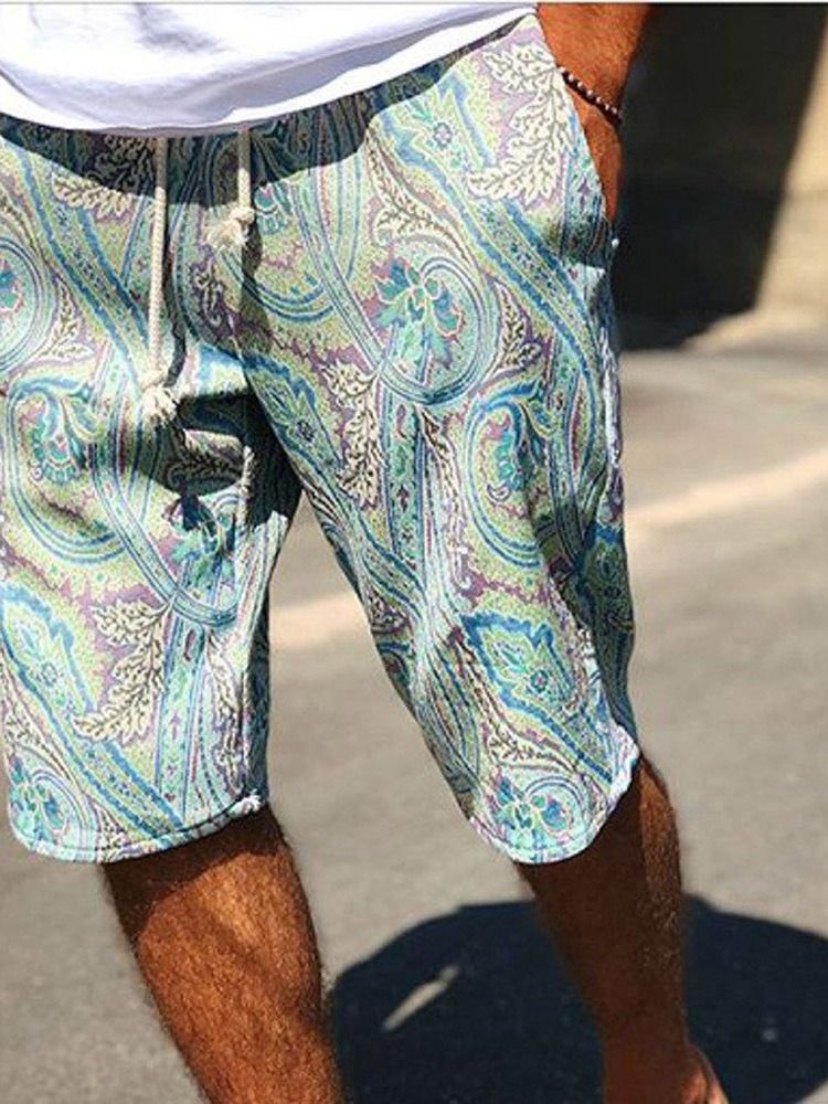 Straight Print Casual Shorts För Män