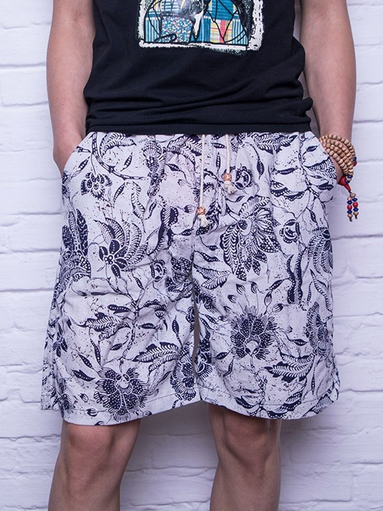 Straight Print Color Block Casual Shorts För Män