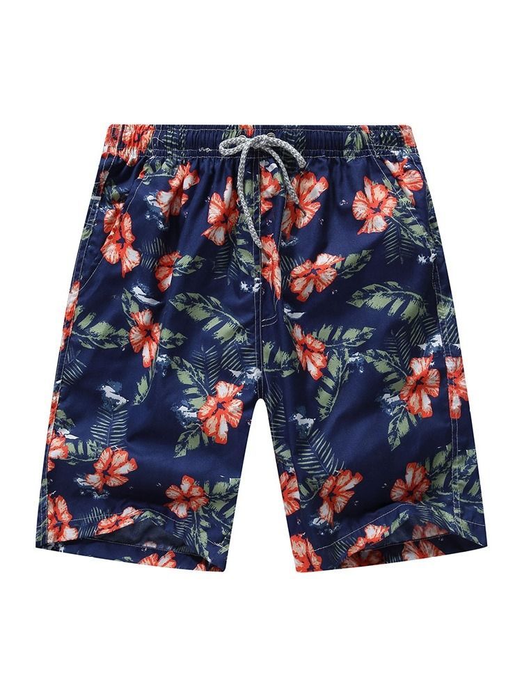 Straight Print Thin Lace-up Men's Shorts