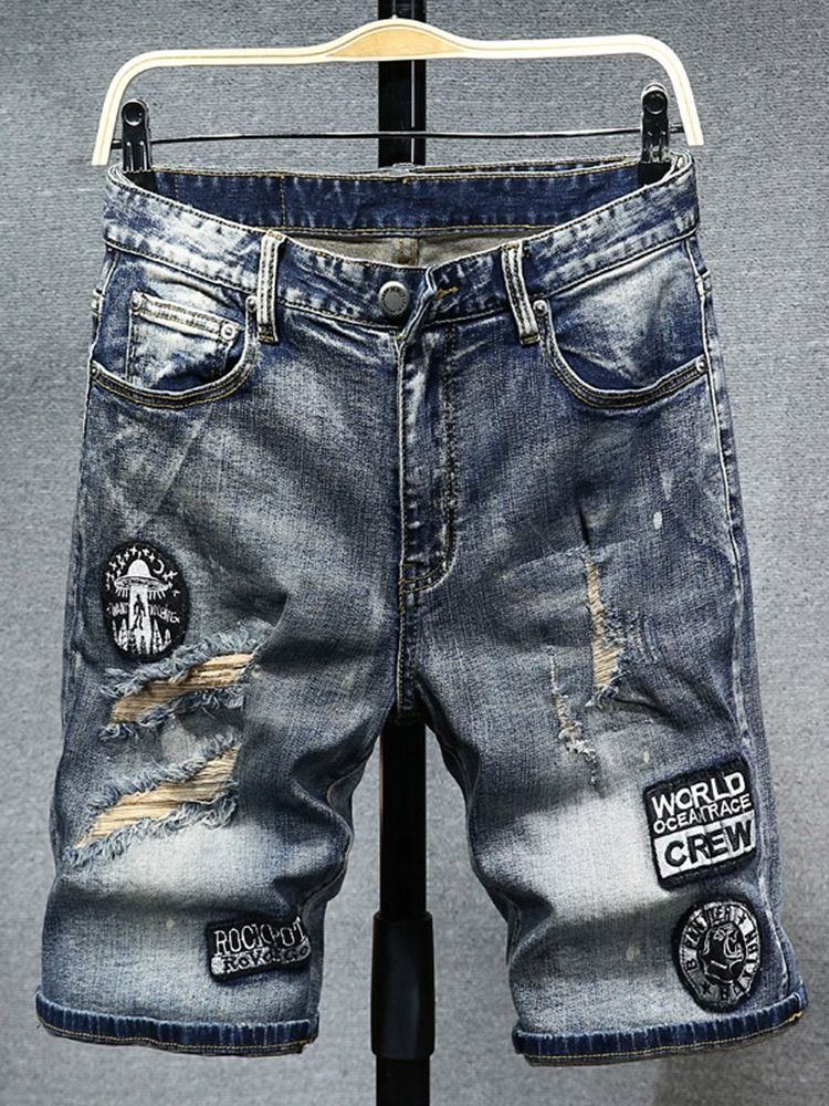 Tunn Rakt Vanligt Dragkedja Med Midja Jeansshorts För Män