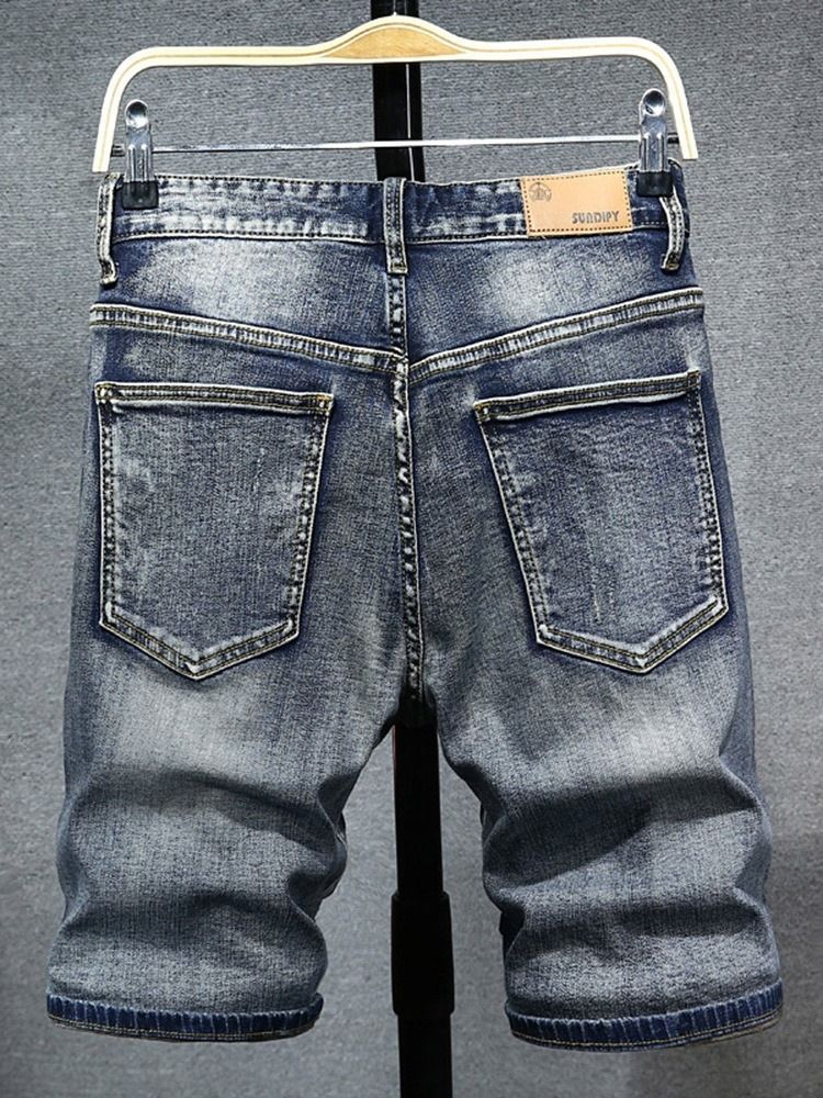 Tunn Rakt Vanligt Dragkedja Med Midja Jeansshorts För Män