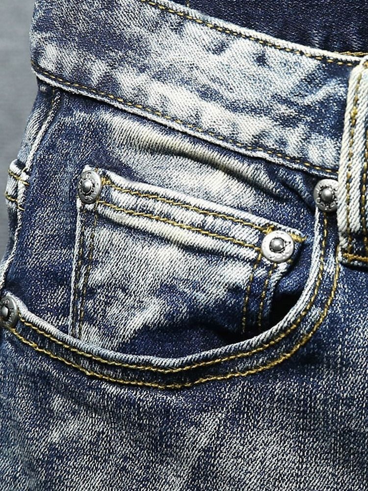 Tunn Rakt Vanligt Dragkedja Med Midja Jeansshorts För Män