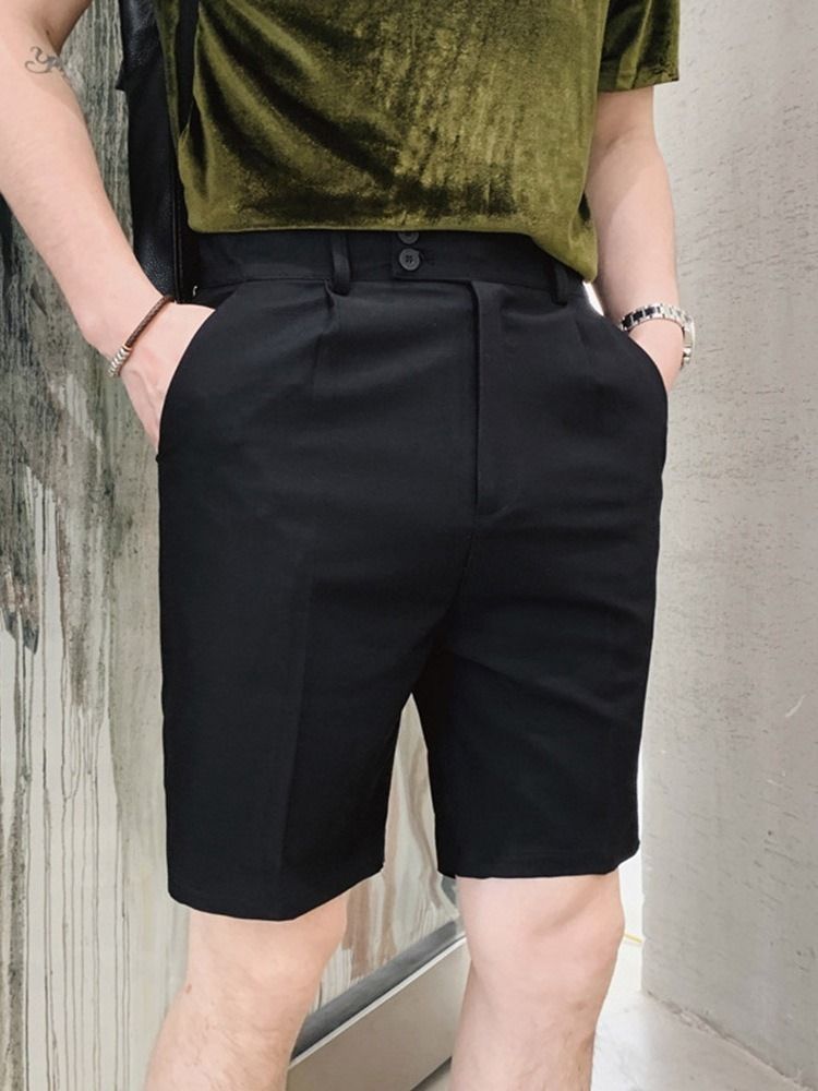 Zipper Straight Plain Korean Korean Zipper Men's Shorts