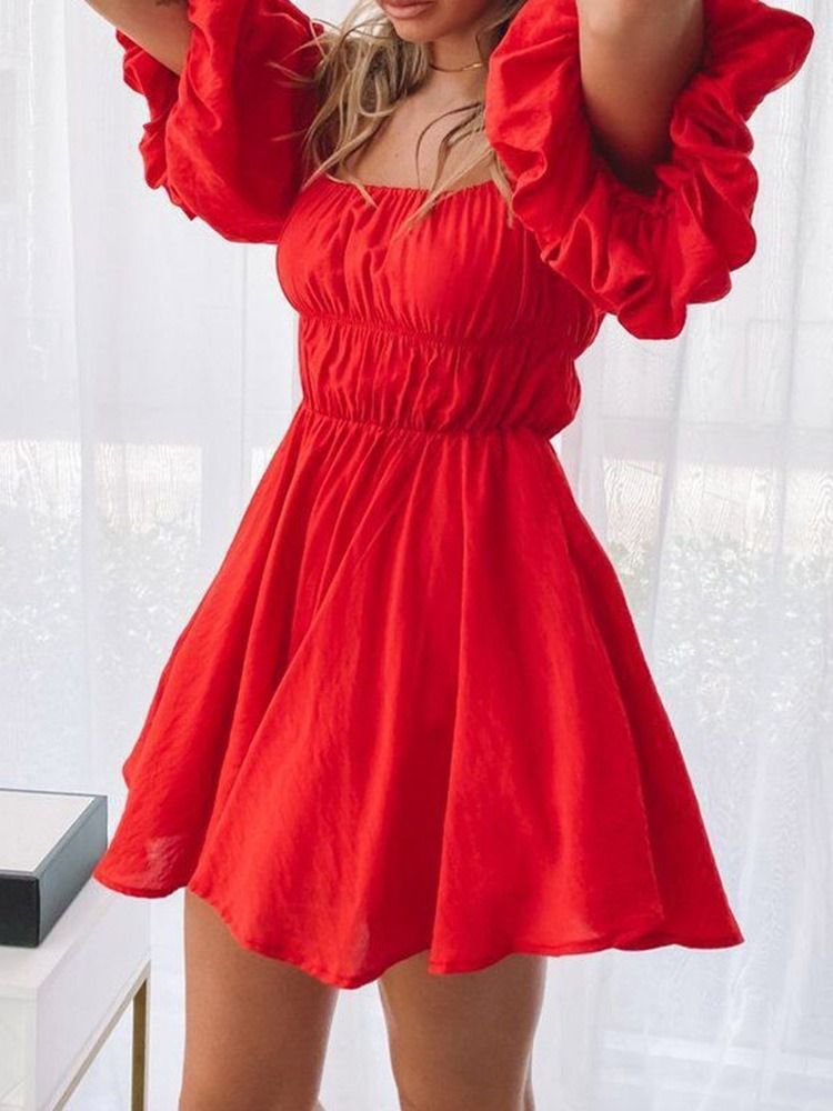 Dam Off Shoulder Ovanför Knäet Halv Ärm Sweet Pullover Dress