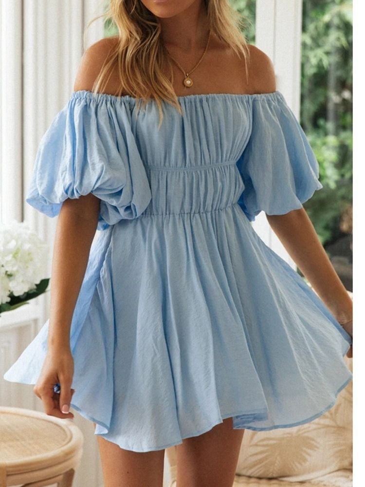 Dam Off Shoulder Ovanför Knäet Halv Ärm Sweet Pullover Dress