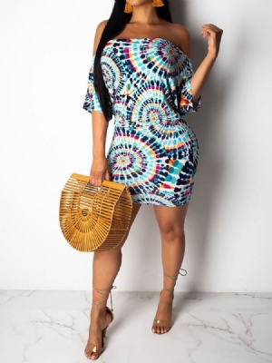 Kvinnors Afrikanska Mode Off Shoulder Halv Ärm Bodycon Klänning