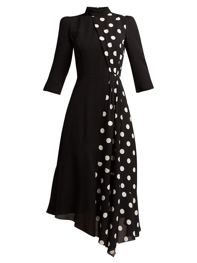 Polka Dots Color Block Asymmetrisk Pullover Dress