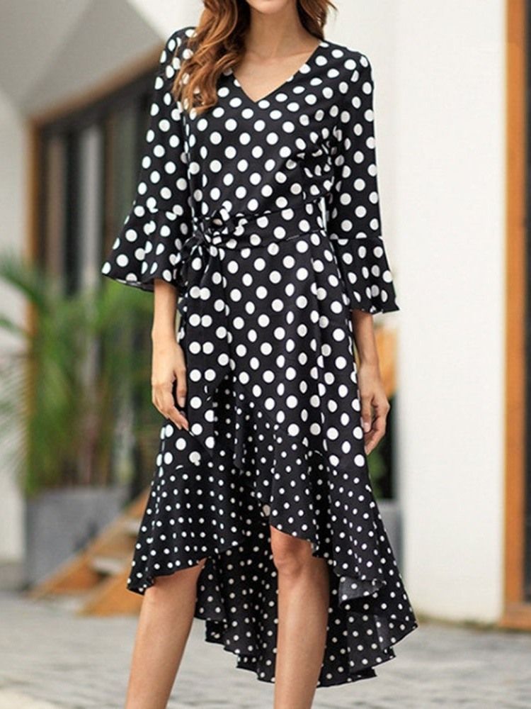 Polka Dots Flare Ärm V-ringad Swallowtail Casual Klänning