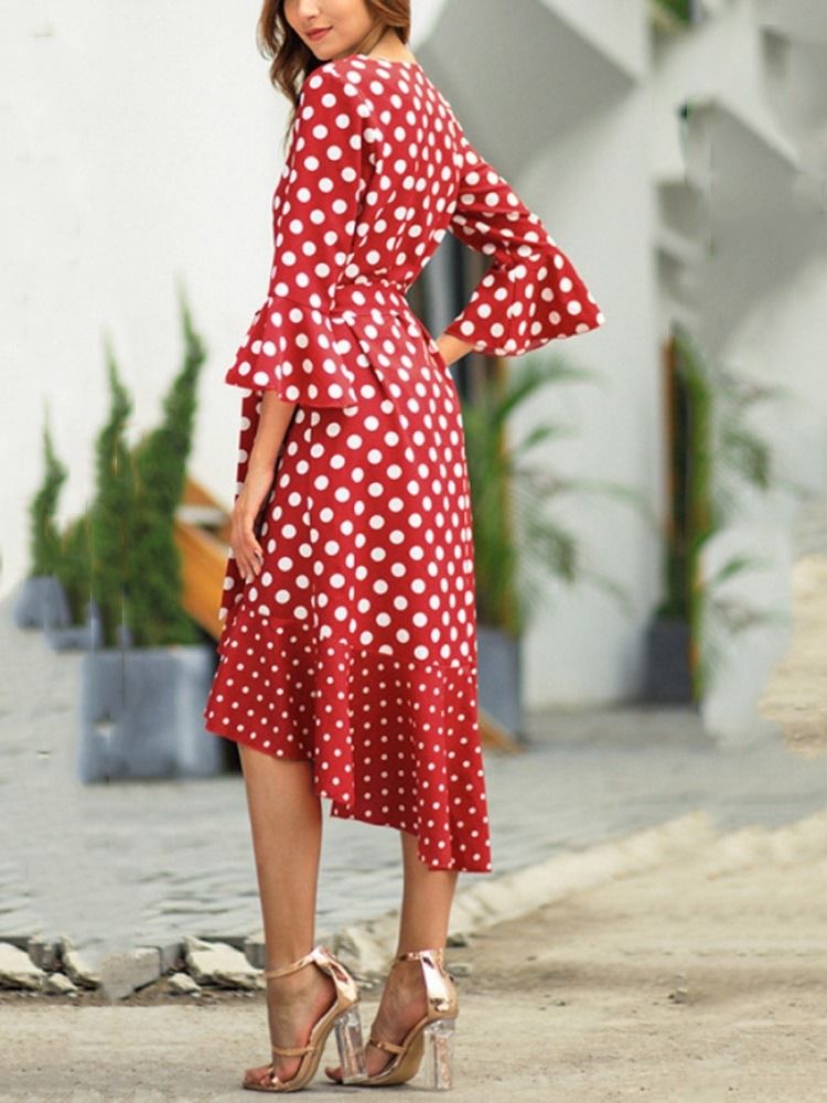 Polka Dots Flare Ärm V-ringad Swallowtail Casual Klänning