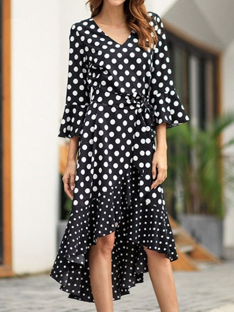 Polka Dots Flare Ärm V-ringad Swallowtail Casual Klänning