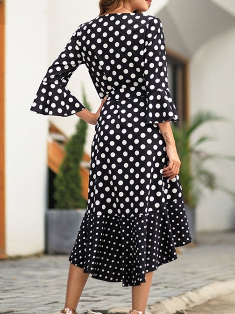 Polka Dots Flare Ärm V-ringad Swallowtail Casual Klänning