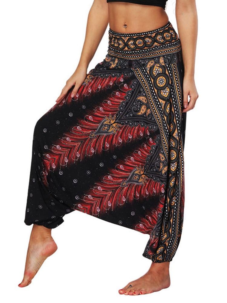 Bohemian Geometry Print För Kvinnor Yoga Harem Jogger Pants