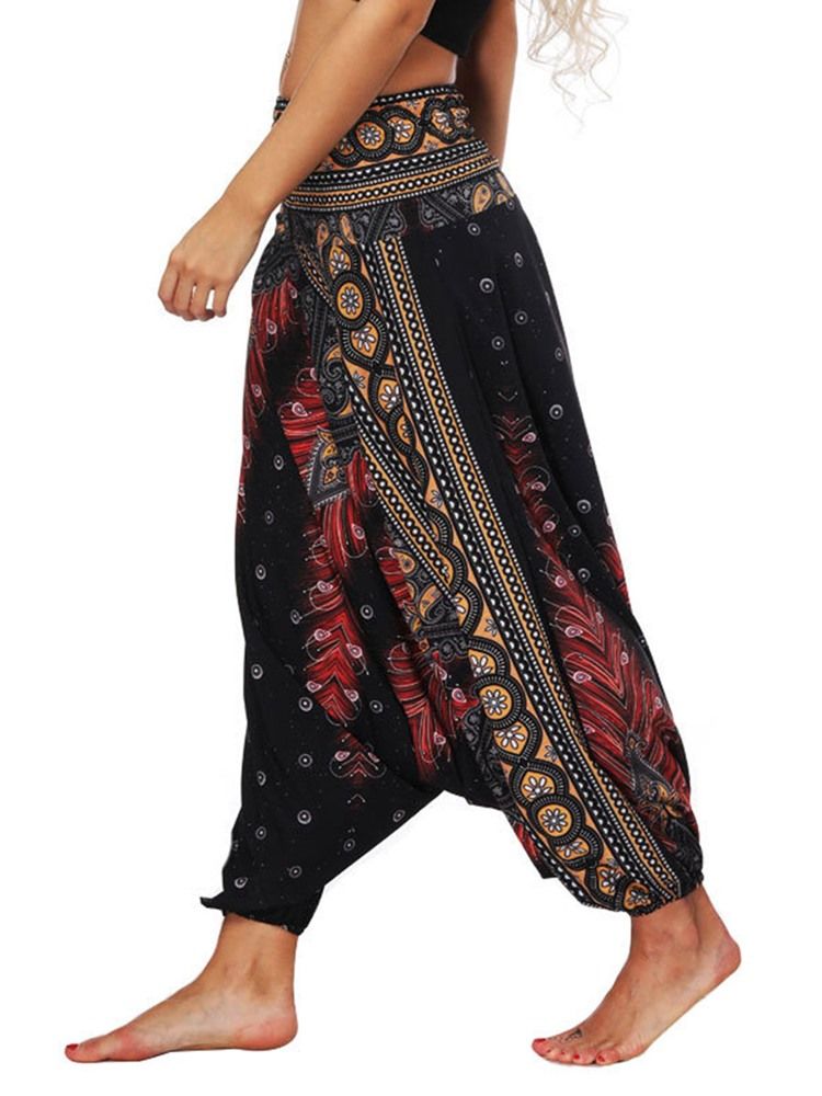 Bohemian Geometry Print För Kvinnor Yoga Harem Jogger Pants