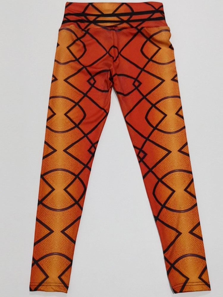 Dam Andas Geometriskt Polyester Print Running Full Length Yoga Byxor Hög Midja Tiktok Leggings