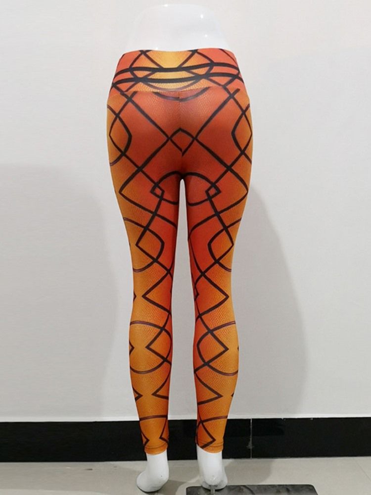 Dam Andas Geometriskt Polyester Print Running Full Length Yoga Byxor Hög Midja Tiktok Leggings