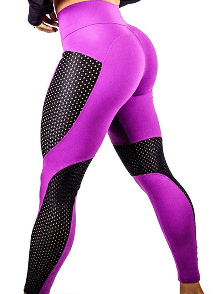 Dam Color Block Polyester Snabbtorkande Lapptäcke Leggings Yogabyxor Hög Midja Tiktok Leggings