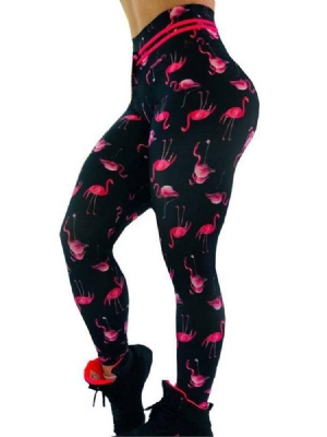 Dam Flamingo Print Animal Fitness Gym Sports Yoga Leggings Yoga Byxor Hög Midja Tiktok Leggings