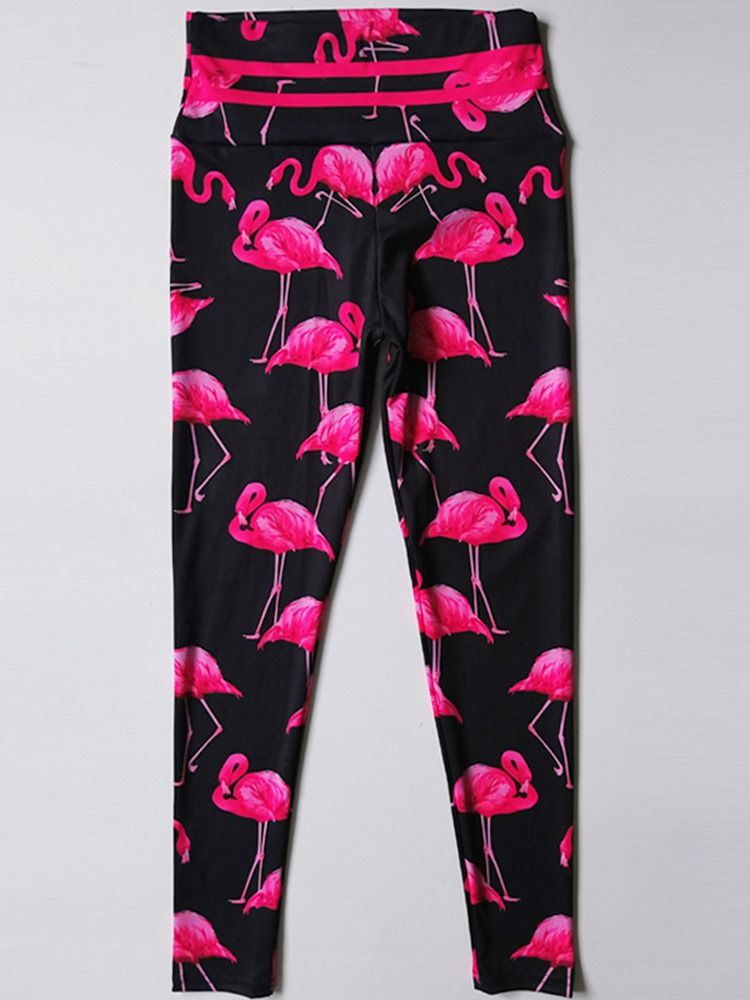 Dam Flamingo Print Animal Fitness Gym Sports Yoga Leggings Yoga Byxor Hög Midja Tiktok Leggings