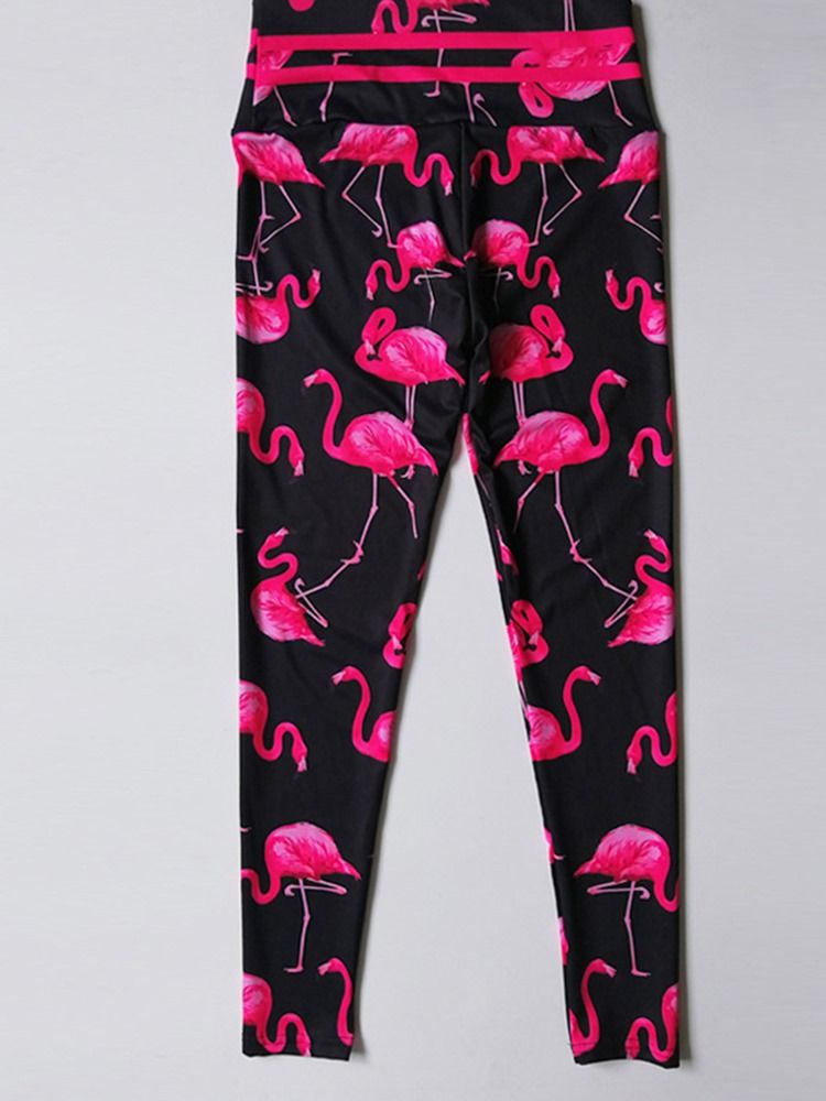 Dam Flamingo Print Animal Fitness Gym Sports Yoga Leggings Yoga Byxor Hög Midja Tiktok Leggings