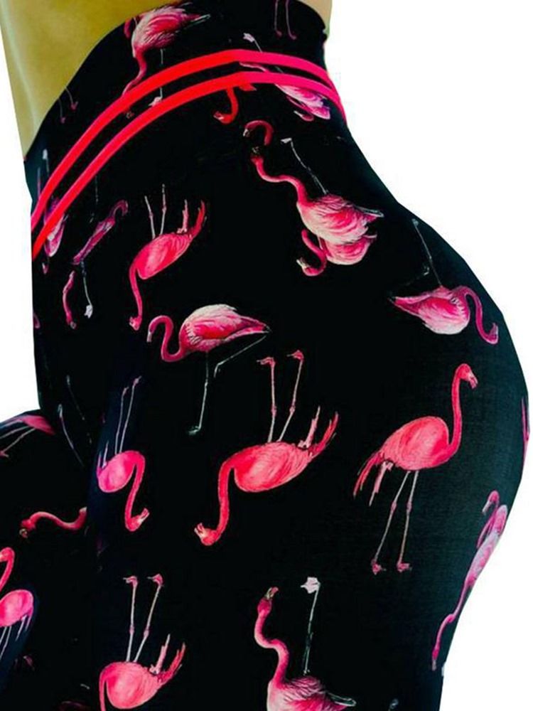 Dam Flamingo Print Animal Fitness Gym Sports Yoga Leggings Yoga Byxor Hög Midja Tiktok Leggings