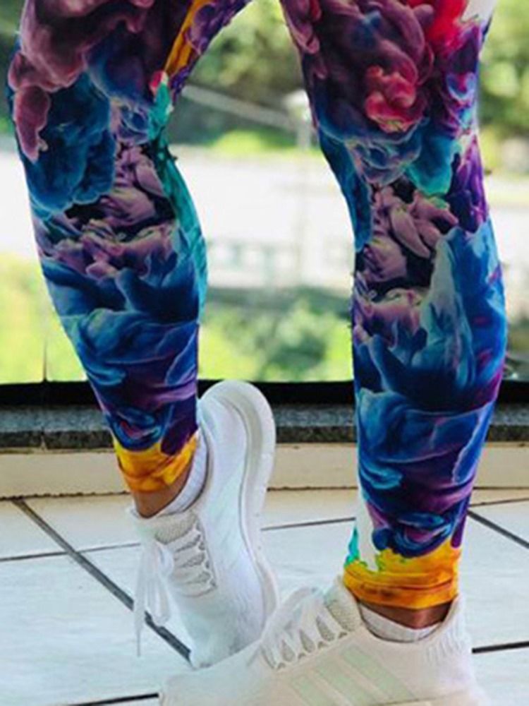 Kvinnor Blommatryck Gym Sports Full Längd Leggings Yoga Byxor Hög Midja Tiktok Leggings