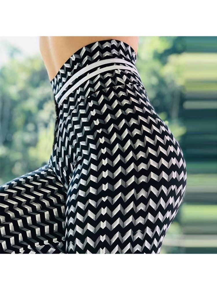 Kvinnor Färgblock Print Hög Midja Yoga Leggings Hög Midja Tiktok Leggings