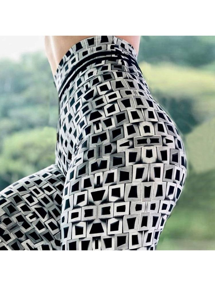 Kvinnor Färgblock Print Hög Midja Yoga Leggings Hög Midja Tiktok Leggings